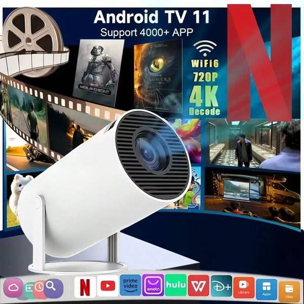 Proiettore intelligente HD, proiettore portatile 4K, proiettore intelligente ed elegante. Questo proiettore è dotato del sistema Android 11.0. Ha un aspetto bello e alla moda e le sue dimensioni ridotte lo rendono estremamente comodo da trasportare. È molto comodo per le feste, per guardare film e per le riunioni d'ufficio.