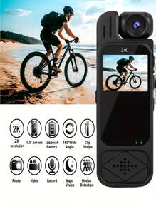 便携式 1080P 摄像机迷你机身摄像机高清 180° 视频红外夜视摄像机 - 黑色-2K - 查看 2