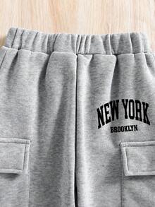 青少年男孩字母图案印花圆领运动衫和运动裤套装