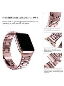 1 件玫瑰金不锈钢可调节 表带，兼容 Ultra/Series 3/2/1/SE/S10/S9/S8/S7/S6/S5/S4/S3/S2/S1，38mm/40mm/41mm/42mm/44mm/45mm/49mm/46mm（不含手表），时尚优雅的女士智能手表表带 - 淺粉色 - 查看 3