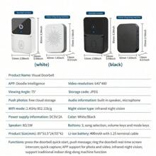 1pc Graffiti Smart WiFi Wireless Video Doorbell With HD Camera, Night Vision, Two-Way Audio, Supports Smart Home Greeting, Mobile Motion Detection Alarm, Push Notification, Remote Viewing, Rechargeable Battery, Wireless Video Doorbell With Doorbell Sound - Multicolor - View 10