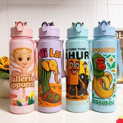 4 Colors Available! 1pc 800ml Cartoon Water Bottle, Toddler Anti-Spill Straw Cup, Kindergarten Drinking Cup, Large Capacity Portable Children's Water Bottle Leak-Proof Straw Cup, Summer Large Capacity Sports Water Bottle, Best Gift For Girls And Boys