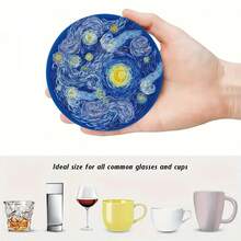 6 件/套梵高艺术风格木制杯垫、饮料杯垫、装饰桌垫，适合家居装饰，非常适合圣诞节和万圣节，独特的乔迁礼物，1 套 6 件，300 套 1800 件 - 彩色 - 查看 2