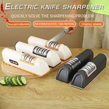 Elektryczna ostrzałka do noży kuchennych, 3-stopniowe ostrzenie i polerowanie, narzędzie do ostrzenia noży, odpowiednia do noży stalowych i ceramicznych, profesjonalna elektryczna ostrzałka do noży z 3-stopniowym ostrzem diamentowym, precyzyjna prowadnica kątowa 20° do szybkiego ostrzenia, naprawy/renowacji/polerowania ostrzy