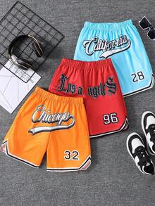 Bộ 3 quần short thể thao thoáng khí, nhanh khô dành cho bé trai tuổi teen, in chữ "Los Angeles, California, Chicago", thích hợp cho mùa xuân/hè. - Nhiều màu - Xem 8