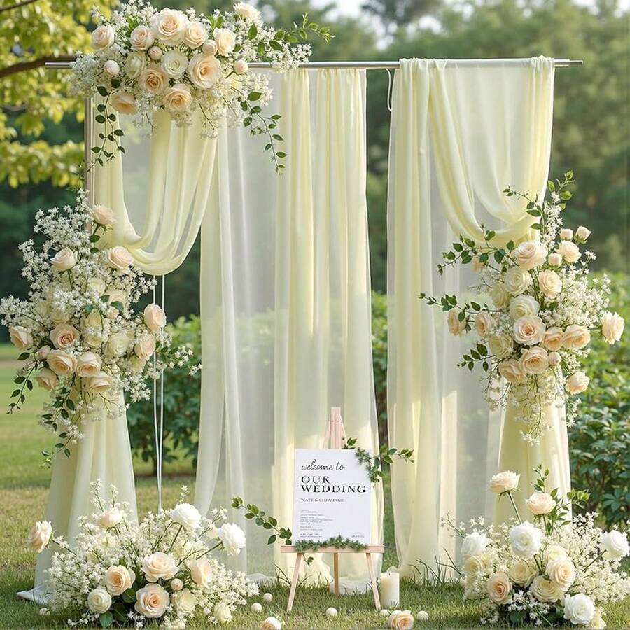 Wedding Arch Draping Fabric, 1 Panel 18FT Burgundy Sheer Backdrop Curtain Chiffon Fabric Drapery Voile Scarf Draping Panels For Wedding Archway Ceremony Curtain Valance Party Decoration - 象牙色窗簾 - 查看 1