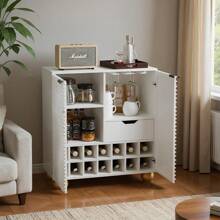 Drinks Cabinet Wine Storage Cabinet For 14 Bottles Bar Cabinet With Glass Holders Adjustable Shelf Floor Wooden Wine Side Board Sideboard Bar Table Buffet For Living Dining Room - 白色 - 查看 3