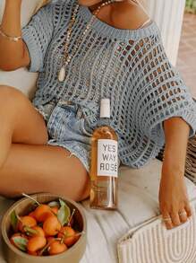 Damen Sommer Kurzarm Cut Out Pullover Strickpullover, Strandüberwurf