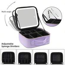 Professional Large Portable Storage Beauty Makeup Box,Adjustable Brightness In 3 Color Scenarios, Waterproof Makeup,Makeup Bag With LED Mirror Vanity Case Beauty Box Make Up Travel,Purple - Purple - View 8