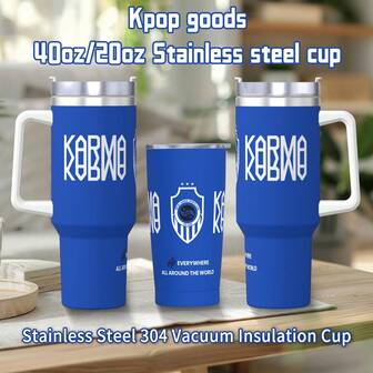 113 cl/66 cl (KARMA) rostfritt stålmugg med tema – koreansk stil, vakuumisolerad mugg med handtag och läckagesäkert sugrör | Stay / SKZ Fans samlarobjekt, 304 stål, varm/kall 12 timmar | Perfekt för resor, hem och utomhus | Återanvändbar jul-/Halloweenpresent