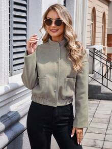 Women's Solid Color Button Casual Jacket Coat, Suitable For Daily, Travel, Festival Wear In Autumn