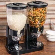 Pasta, Candy, And Nut Dispenser With Wheel, 8-Liter Double Container And Inner Dispenser, Black, 8 Liters