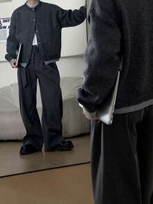 白悦男士轻奢复古钱风两件套拼接休闲简约针织开衫秋冬毛衣