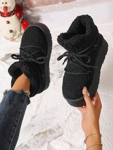 New Fluffy Lace-Up Thick-Soled Snow Boots, Warm And Fashionable, Versatile For Winter Street, Outdoor Snow, Daily Commute, Soft Beige Fluffy Lace-Up Thick-Soled Snow Boots Retro Fluffy Lace-Up Thick-Soled Snow Boots, Camel Brown Classic Black Fluffy Lace-Up Thick-Soled Snow Boots