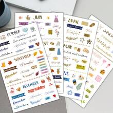 149 Stücke Aufkleber, 4 Blatt - Monatliche Kalender-Datumsetiketten von Januar bis Dezember, pastellfarbener Ton - elegante Schrift für Planer, Bullet Journals, Zeitpläne - perfekt für Geburtstag, Feiertags-Dekorationen - funktionale & dekorative Organizer-Aufkleber, Mehrzweck-Dekorationsmuster-Aufkleber - Kalender-Tags - Übersicht 4