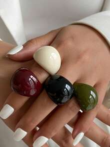 1pc/4pcs/Set Resin Teardrop Rings, Glamorous Luxury Resort Party & Casual Daily Wear Jewelry Rings, Unisex Gift - Ring - View 1