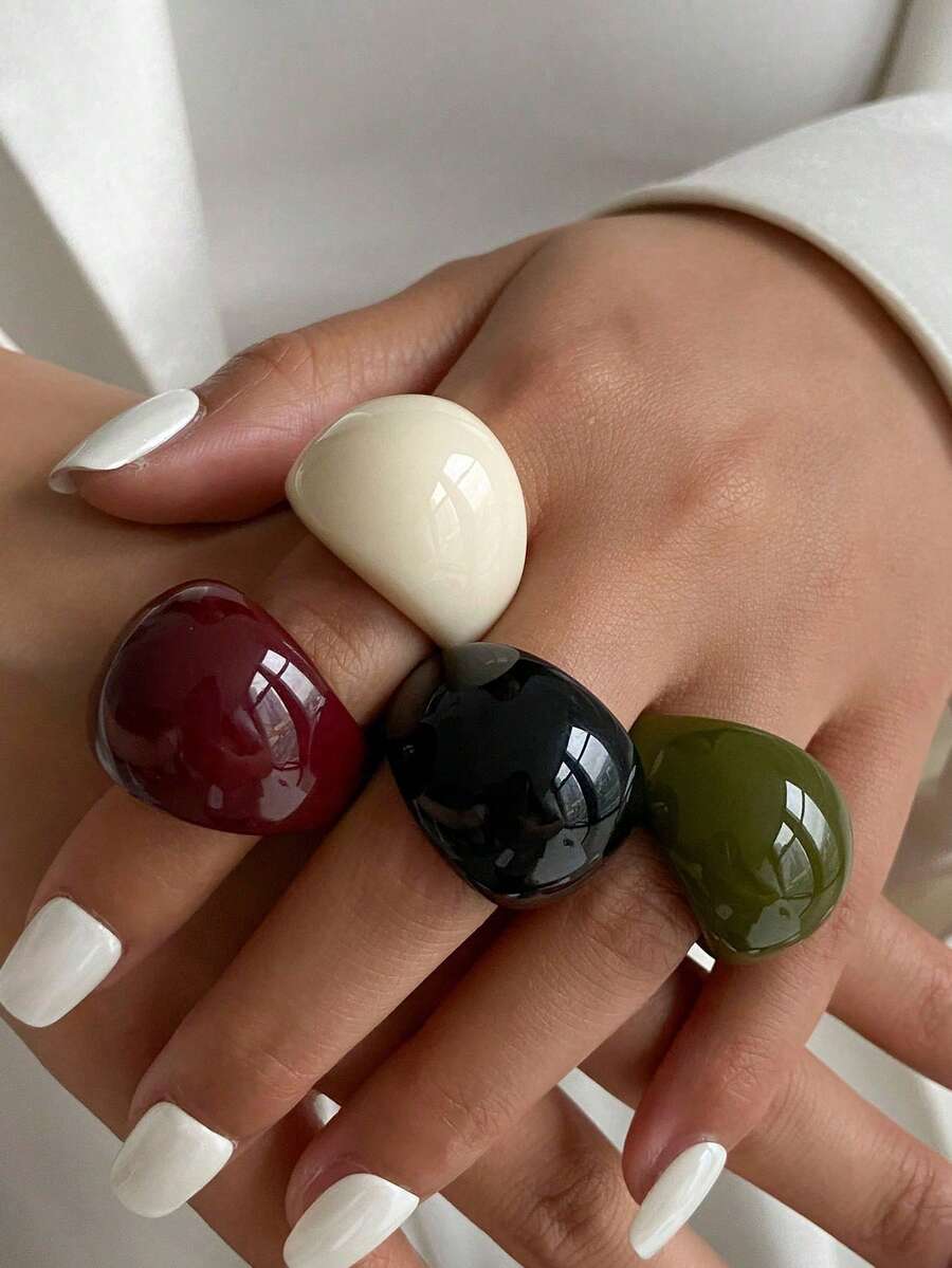 1pc/4pcs/Set Resin Teardrop Rings, Glamorous Luxury Resort Party & Casual Daily Wear Jewelry Rings, Unisex Gift - Ring - View 1