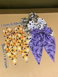 1/4pcs Women's Halloween Bow Hair Clips, Vintage Style, Large Hair Clips With Skull, Pumpkin, Ghost, Bat, Spider And Other Halloween Elements, Women's Hair Clips, Holiday Accessories. Suitable For Halloween, Parties, Halloween Decorations, Women's Autumn Accessories, Halloween Gifts, Halloween Accessories, Halloween Hair Accessories., Winter Outfit For Women, Bows, Cute - Multicolor - View 4