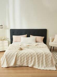 1 件象牙色华夫格毛绒柔软舒适毛毯，适合卧室和客房 - 奶油白 - 查看 5