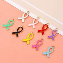 10/30/50 buc Pandantiv din aliaj de zinc cu panglică de satin cu o singură față, potrivit pentru brățări DIY de conștientizare a cancerului de sân, coliere, brelocuri, accesorii de bijuterii