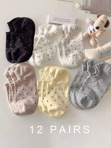 6 pares de calcetines invisibles de tobillo de secado rápido con patrón de puntos sólidos, versátiles y finos para el verano, calcetines náuticos para mujer, regalo de Navidad antideslizante - Multicolor - Ver 14