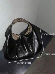 Cheetah Print Handbag, Large Capacity Student Shoulder Bag, Can Be Worn Double-Sided Under The Arm, Suitable For College Students - Black - View 5