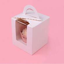 10/20/50 Pcs Single White Cupcake Boxes With Insert, Handle And Window, 1 Holder Kraft Paper Cupcake Container, Cupcake Holder, Bakery Pastry Container For Muffin - Multicolor - View 5