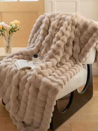 超柔软舒适仿毛皮盖毯，毛绒厚泡泡毯，沙发、床和客厅的豪华蓬松毯，装饰性凹凸可爱舒适蓬松毯