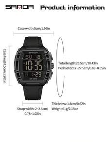 SANDA. SANDA 6286 时尚电子手表，带日历、夜光、防震、防水、硅胶表带，男女通用运动数字腕表 - 黑色 - 查看 5