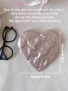 1pc Glasses Pouch Bow Embossed Heart Pink PU Leather With Patterns Heart Shaped Eyewear Storage Case Bow Embossed Pouch Eyewear Accessory