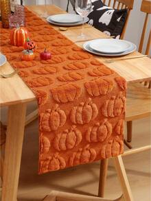 1pc Halloween Restaurant Decor Embroidered 3D Table Runner Tablecloth Decoration, Suitable For Kitchen, Home Dining Table, Holiday Party - Caramel - View 4