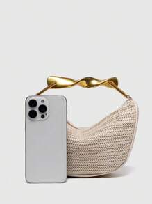 1个女士草编手提包，新款夏季包包，托特包，单肩斜挎包，适合休闲、度假、购物等场合，草编包 - 白色 - 查看 4