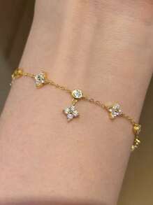 1pc Ascension Day Cross Inlaid Double-Layer Bracelet, Fashionable Luxury Copper Material, Suitable For Women's Daily Wear - Gold - View 7