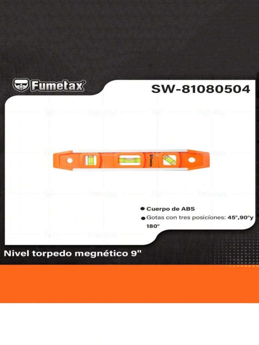 Nivel Torpedo Magnético de 9 Pulgadas, ABS, Medidas 45°, 90° y 180°, Gotas Resistentes, Ideal para Construcción, Carpintería y Alineación de Objetos - Naranja - Ver 1