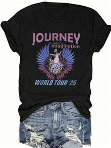 Angel Print Fashion Summer Short Sleeve T-Shirt Bad INFLUENCE TRUST NO ONE BELIEVE IN YOURSELF Graphic Tees Women Tops - 黑色 - 查看 1