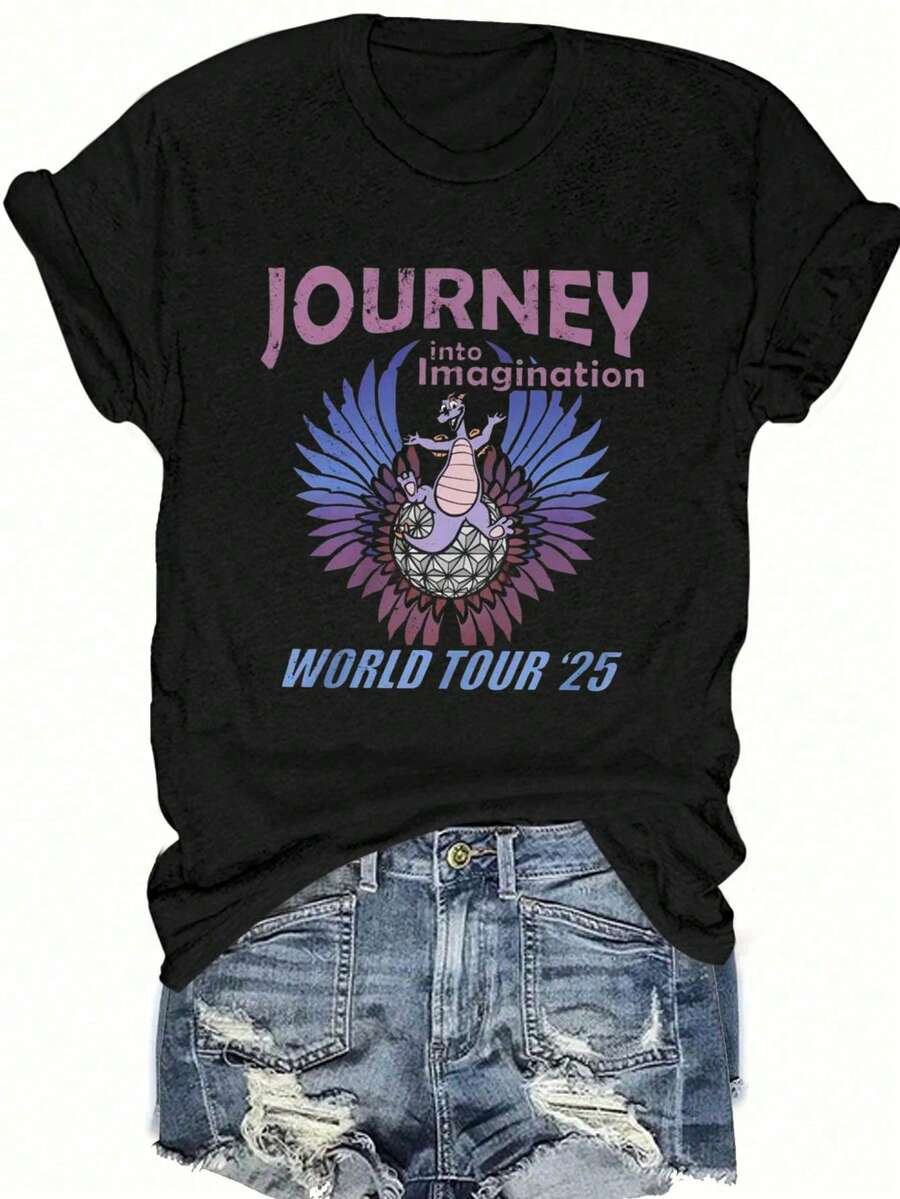 Angel Print Fashion Summer Short Sleeve T-Shirt Bad INFLUENCE TRUST NO ONE BELIEVE IN YOURSELF Graphic Tees Women Tops - 黑色 - 查看 1