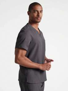 Men's V-Neck Short Sleeve Double Pocket Medical Uniform Top