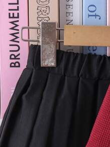 2pcs Young Girls Fashion Bow Embroidered Collar Long Sleeve Top And Pleated Skirt Set, Spring/Autumn