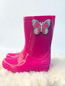 Children's Rain Boots, Delicate, Practical, Comfortable, High-Top Rain Boots, Butterfly Blue - 玫紅色 - 查看 5