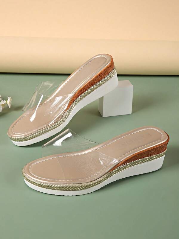 Women's Gold Platform Wedge Sandals, Transparent TPU Wedge Heel Fashion Holiday Open Toe Slippers, Thick Bottom Slope Heel Waterproof Platform Outdoor Sandals