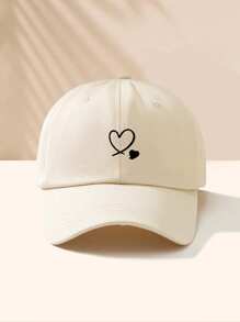 1 件米色棒球帽，带 2 个心形图案，男女通用户外太阳帽，必备单品 - 米色 - 查看 1