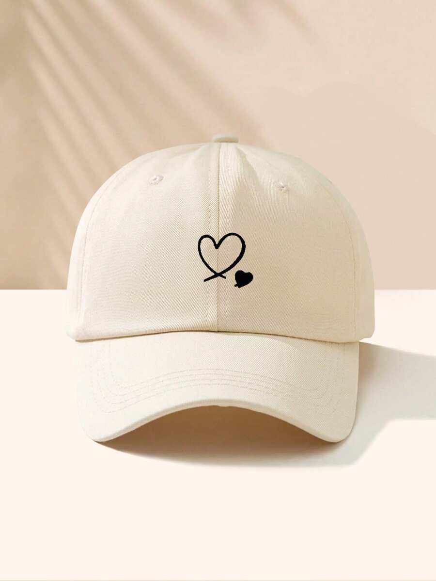 1 件米色棒球帽，带 2 个心形图案，男女通用户外太阳帽，必备单品 - 米色 - 查看 1