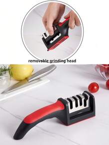 1 قطعة شاحذ سكاكين متعدد الوظائف - شاحذ سكاكين من الفولاذ المقاوم للصدأ 4 في 1 - طقم شحذ سهل الاستخدام وأنيق مع 4 فتحات شحذ، شاحذ سكاكين يدوي أسود - أداة شحذ 4 مراحل قابلة للفصل، شحذ متعدد الأغراض للمطبخ. يمكن شحذ الشفرات بسهولة
