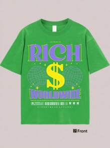 Rich Global Pattern T-Shirt For Men - Retro Casual T-Shirt - Stretch Fit - Fashionable Street Style