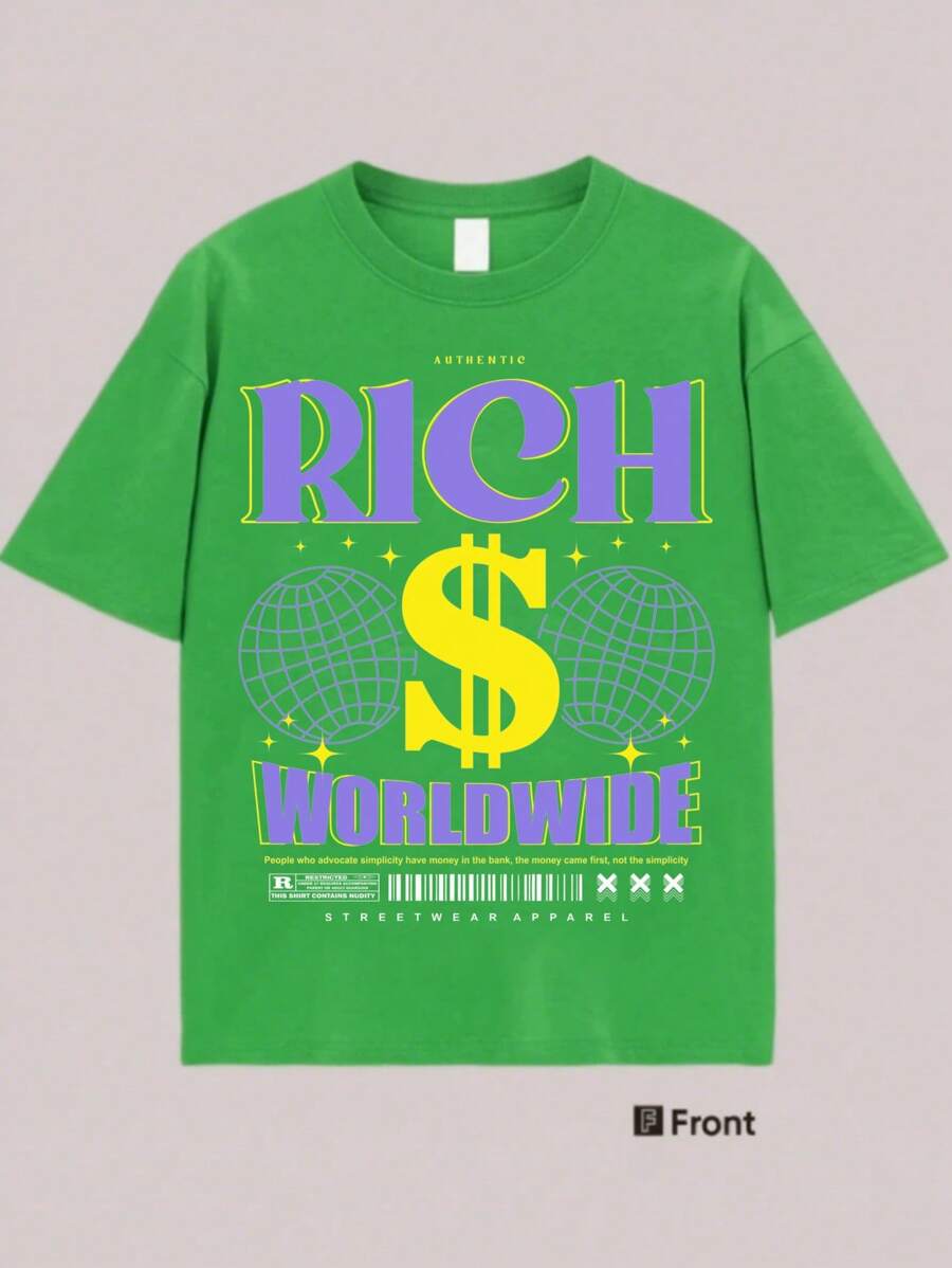 Rich Global Pattern T-Shirt For Men - Retro Casual T-Shirt - Stretch Fit - Fashionable Street Style