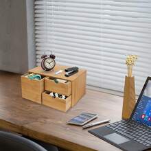 JUSODIN Bamboo Desk Organizer - Mini Bamboo Desk Drawer Tabletop Storage Organization Box For Office Home Toiletries Supplies, No Assembly Required (3 Drawers) - Wood Color - View 7