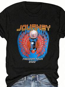 Angel Print Fashion Summer Short Sleeve T-Shirt Bad INFLUENCE TRUST NO ONE BELIEVE IN YOURSELF Graphic Tees Women Tops - 黑色 - 查看 3