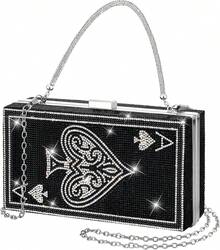 Women Poker Card Evening Clutch Purse Casino Vegas Novelty Purse Hearts Bags Playing Cards(Black,Of Hearts) - 紅色 - 查看 7