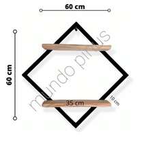 Decorative Hexagonal Shelf 43x43 Cm With 33x10 Cm Shelf Varnished Wood - 黑色 - 查看 3