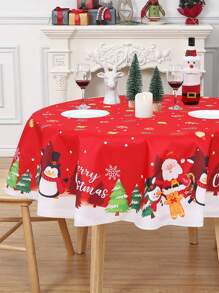 1pc Christmas Round Tablecloth,Christmas Decoration Table Runner, Santa Claus Christmas Snowman Style Merry Christmas Table Cover, Christmas Party Table Dining Room Decor Table Cloth, Christmas Home Decor, Christmas Kitchen Decoration, Christmas Gifts,Christmas Ornaments, Christmas Table Center Decoration, 2026 New Year Decoration